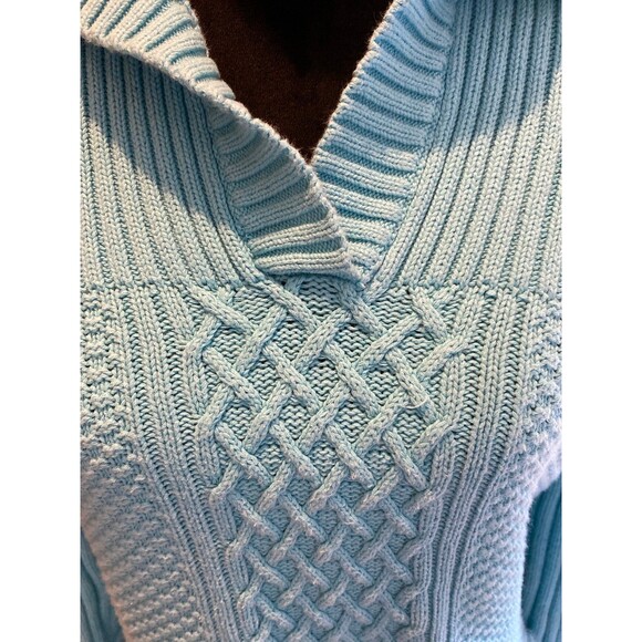 Liz & Co Sweater Size XL Cable & Rib Knit V Neck Collar Pockets Turquoise Blue - Picture 4 of 11